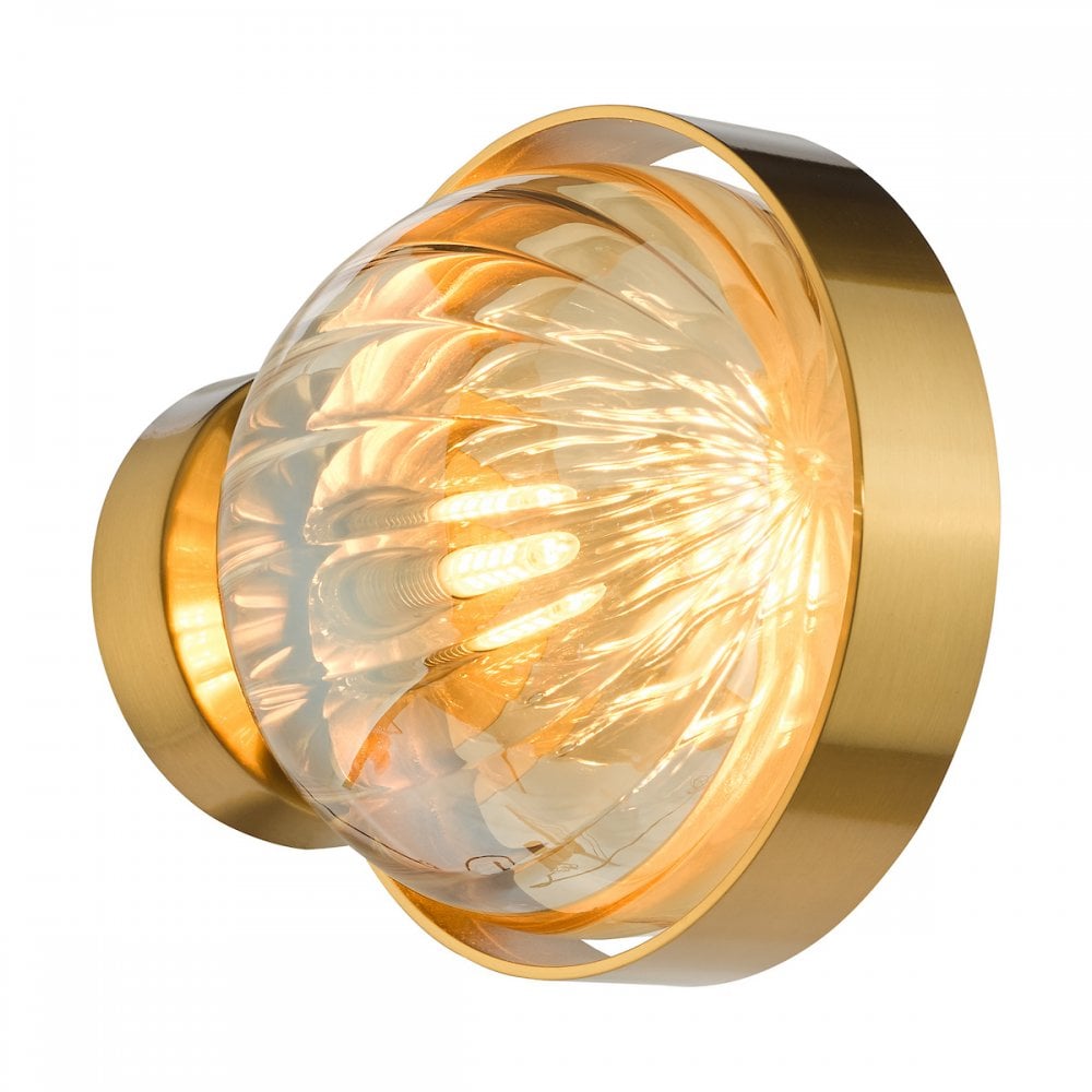 OPH0735 Ophira Wall Light Antique Gold and Amber Ribbed Glass