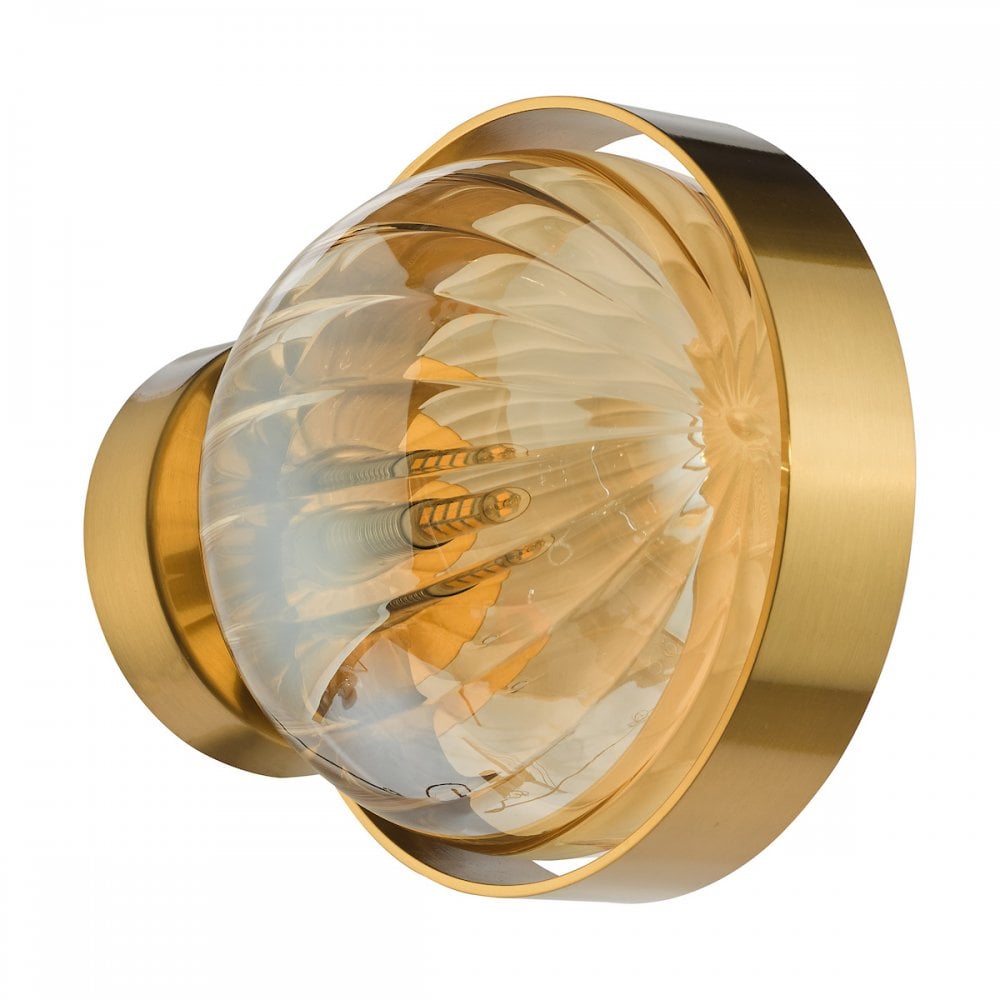 OPH0735 Ophira Wall Light Antique Gold and Amber Ribbed Glass