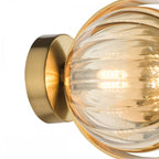 OPH0735 Ophira Wall Light Antique Gold and Amber Ribbed Glass