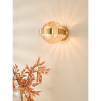 OPH0735 Ophira Wall Light Antique Gold and Amber Ribbed Glass