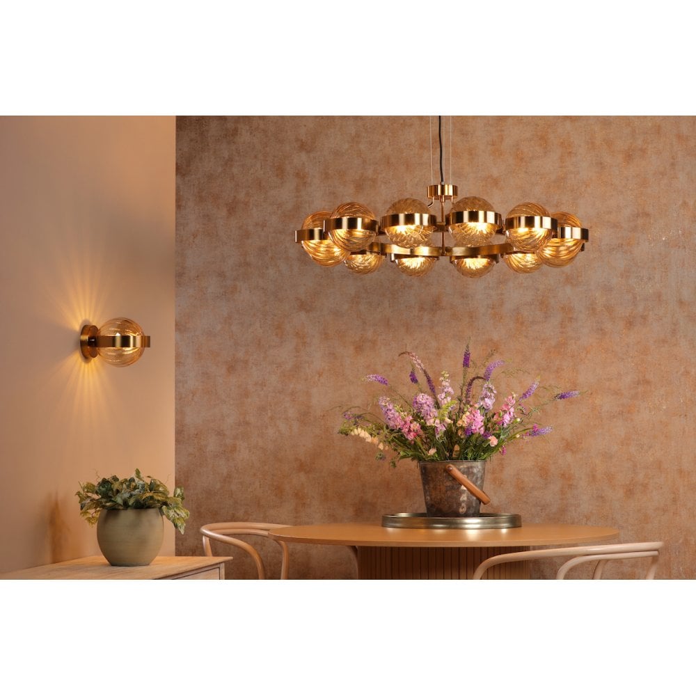 OPH0735 Ophira Wall Light Antique Gold and Amber Ribbed Glass