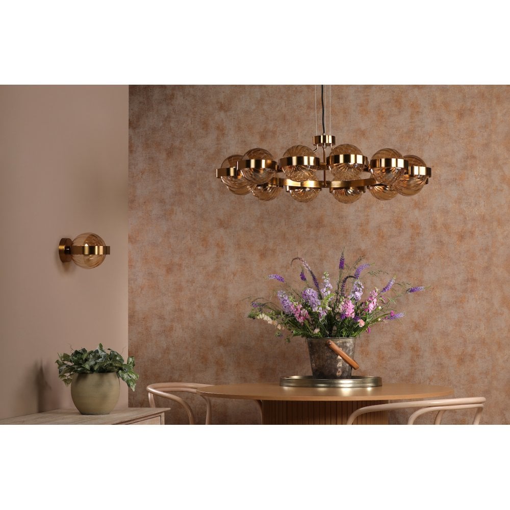 OPH0735 Ophira Wall Light Antique Gold and Amber Ribbed Glass