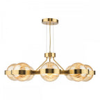 OPH0835 Ophira 8 Light Pendant Antique Gold and Amber Ribbed Glass