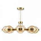 OPH0835 Ophira 8 Light Pendant Antique Gold and Amber Ribbed Glass
