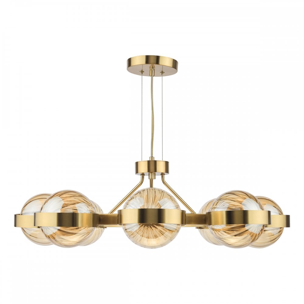 OPH0835 Ophira 8 Light Pendant Antique Gold and Amber Ribbed Glass
