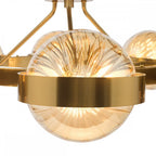 OPH0835 Ophira 8 Light Pendant Antique Gold and Amber Ribbed Glass