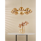 OPH0835 Ophira 8 Light Pendant Antique Gold and Amber Ribbed Glass