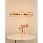 OPH0835 Ophira 8 Light Pendant Antique Gold and Amber Ribbed Glass