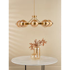 OPH0835 Ophira 8 Light Pendant Antique Gold and Amber Ribbed Glass