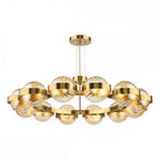 OPH1235 Ophira 12 Light Pendant Antique Gold and Amber Ribbed Glass