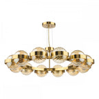 OPH1235 Ophira 12 Light Pendant Antique Gold and Amber Ribbed Glass