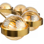 OPH1235 Ophira 12 Light Pendant Antique Gold and Amber Ribbed Glass