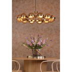 OPH1235 Ophira 12 Light Pendant Antique Gold and Amber Ribbed Glass