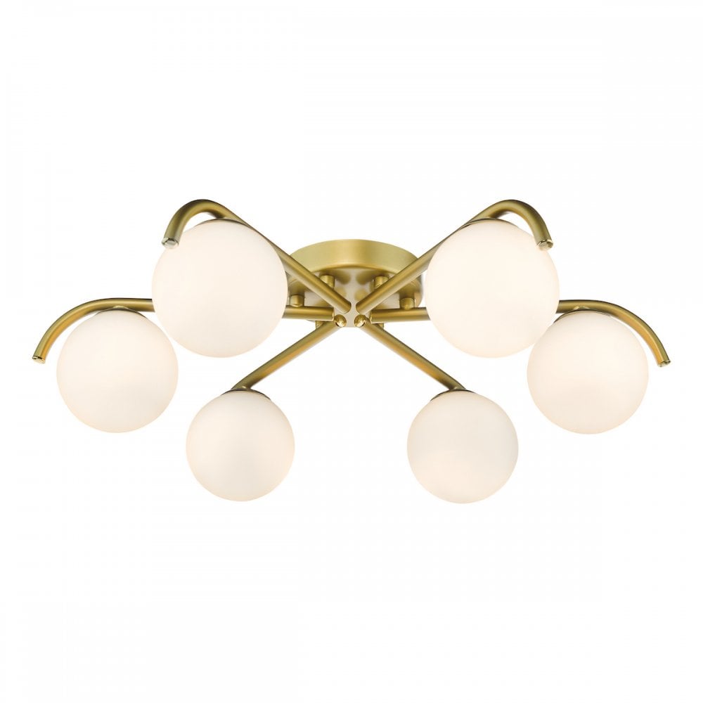 ORL6435 Orlena 6 Light Flush Satin Gold and Opal Glass