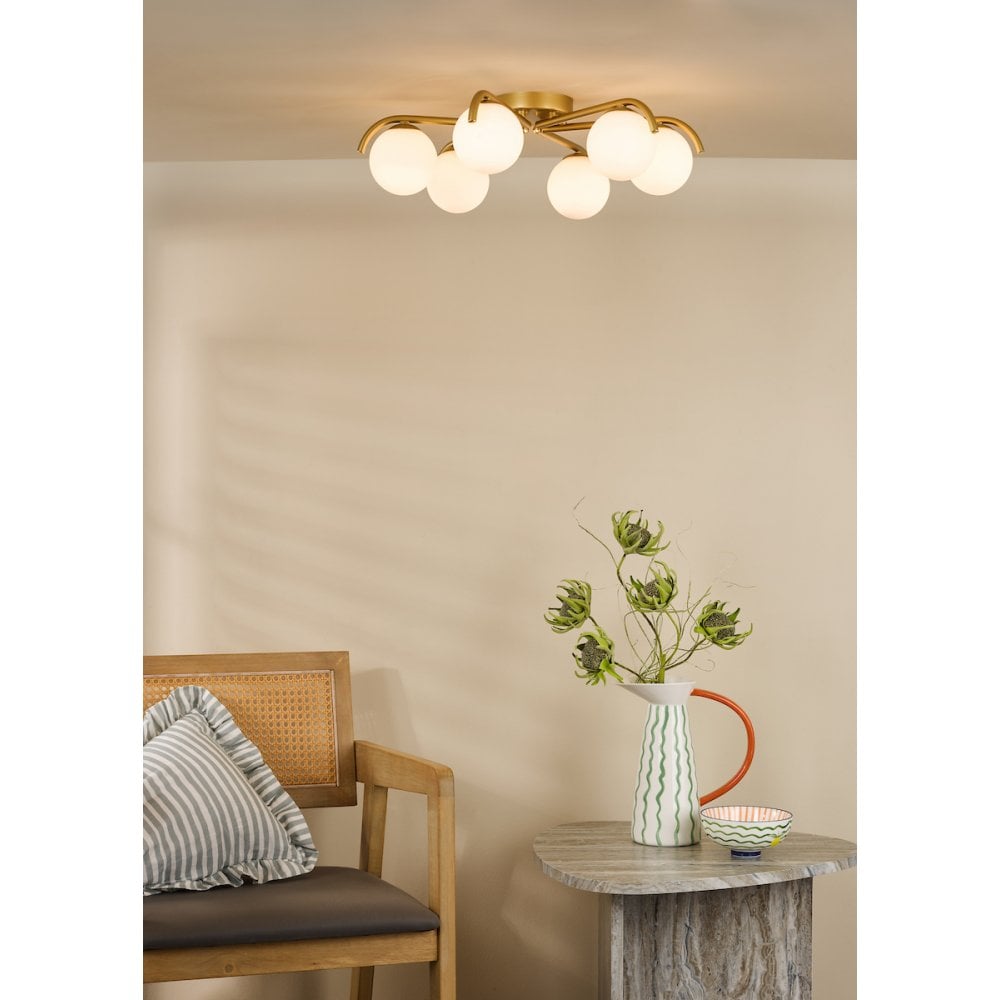 ORL6435 Orlena 6 Light Flush Satin Gold and Opal Glass