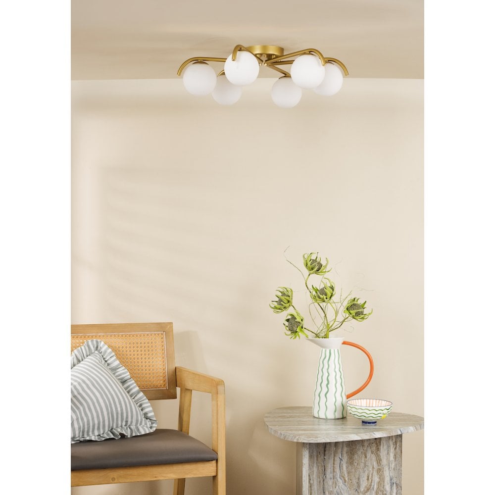 ORL6435 Orlena 6 Light Flush Satin Gold and Opal Glass