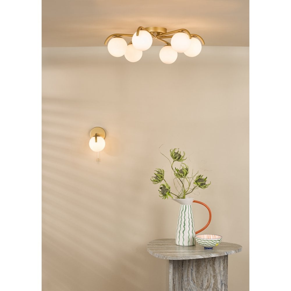 ORL6435 Orlena 6 Light Flush Satin Gold and Opal Glass