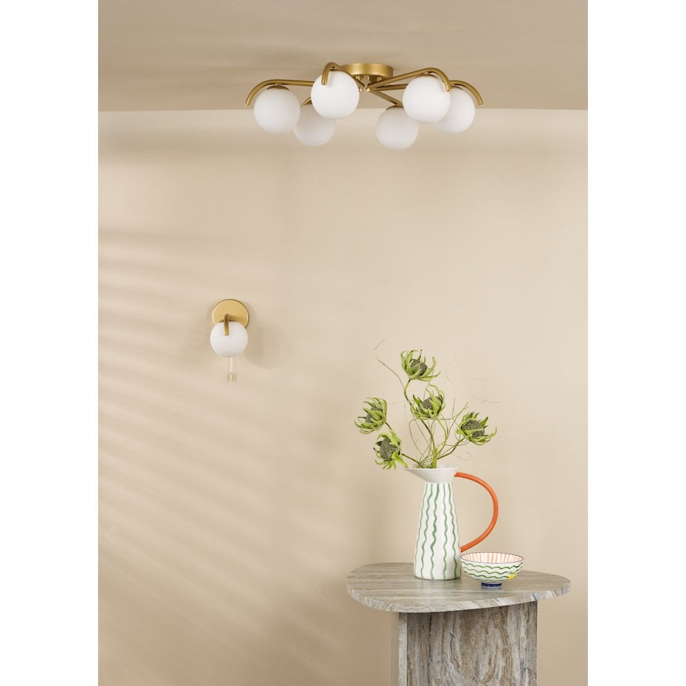 ORL6435 Orlena 6 Light Flush Satin Gold and Opal Glass