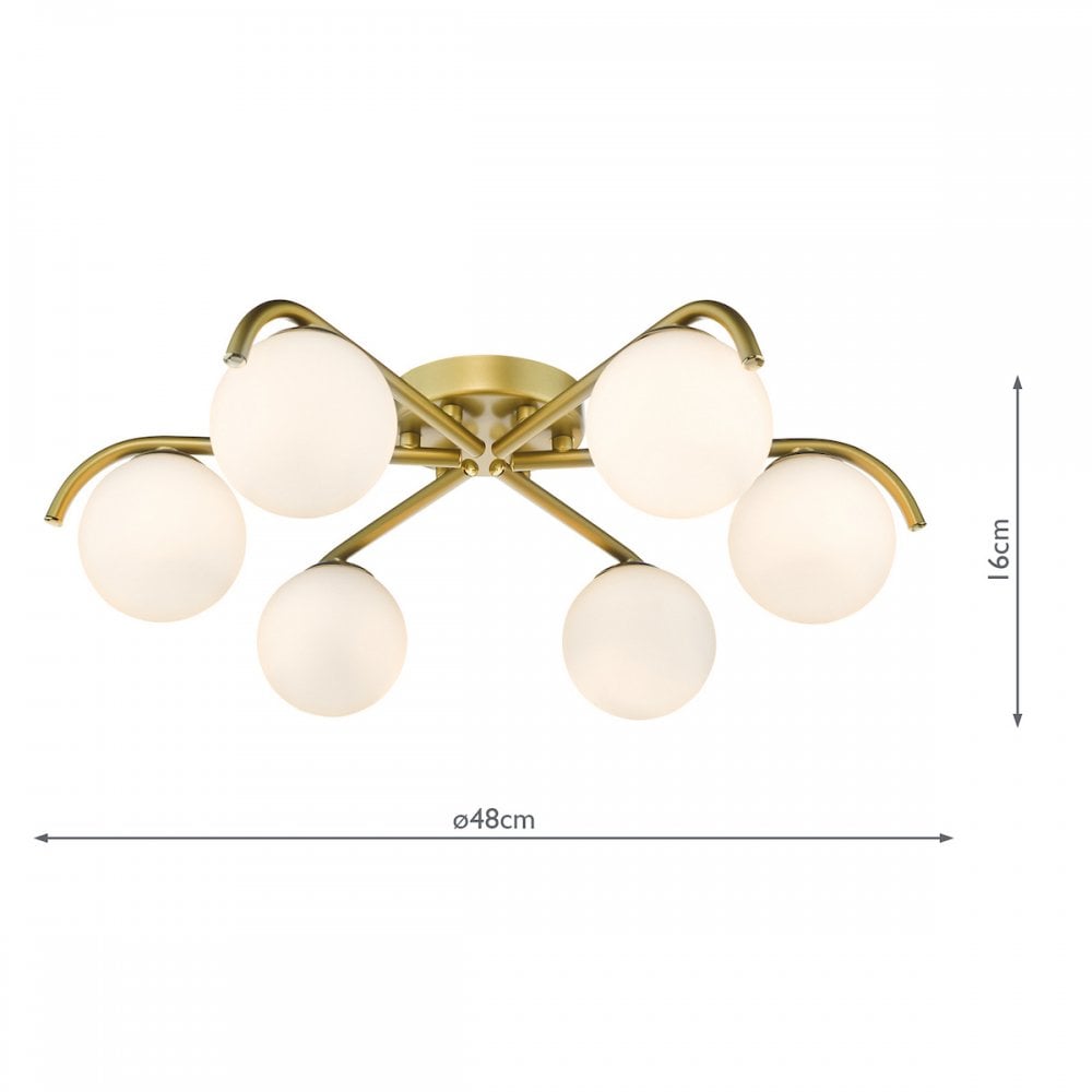 ORL6435 Orlena 6 Light Flush Satin Gold and Opal Glass
