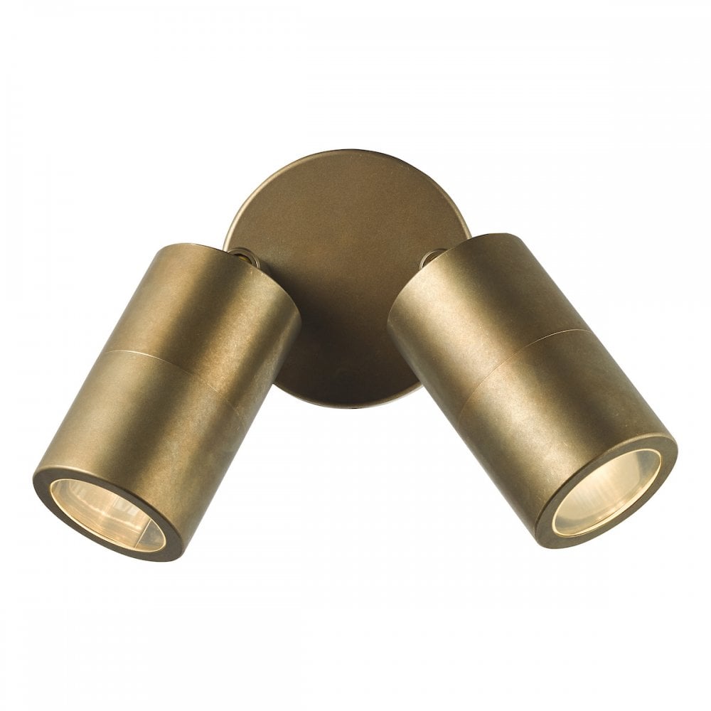 ORT0975 Ortega 2 Light Outdoor Wall Light Aged Brass and Glass IP65