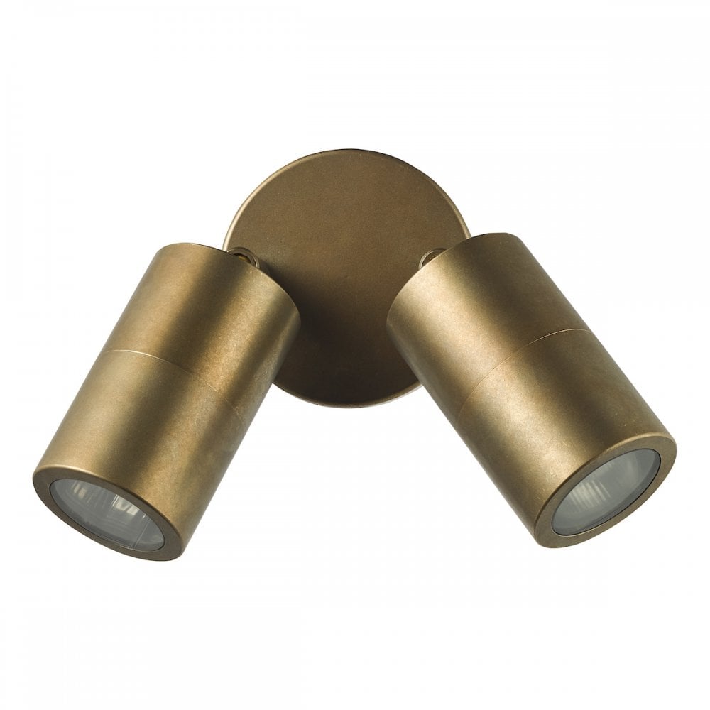ORT0975 Ortega 2 Light Outdoor Wall Light Aged Brass and Glass IP65