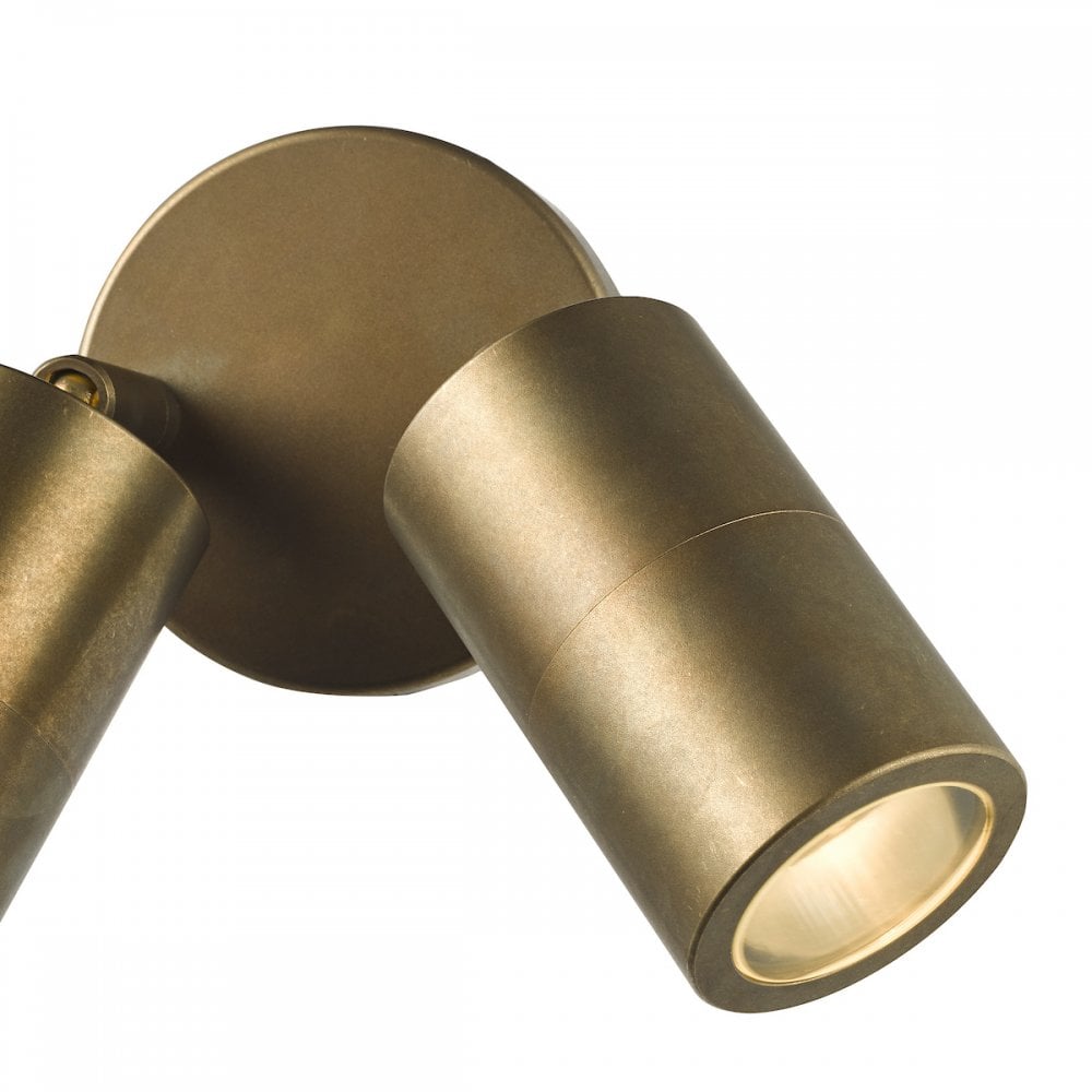 ORT0975 Ortega 2 Light Outdoor Wall Light Aged Brass and Glass IP65