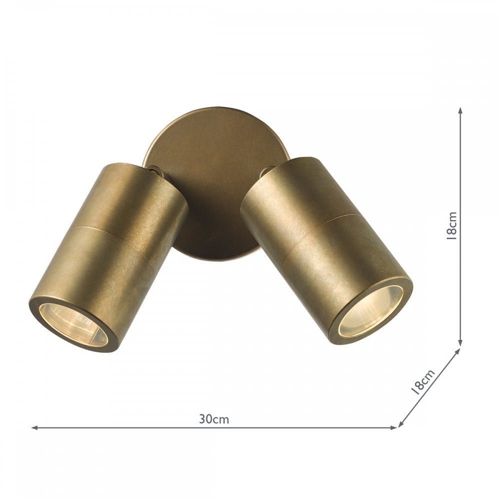 ORT0975 Ortega 2 Light Outdoor Wall Light Aged Brass and Glass IP65