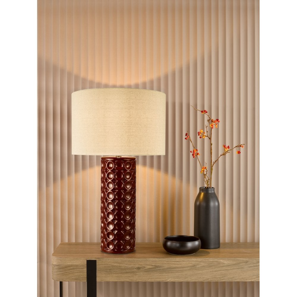 RAJ4225 Raja Table Lamp Red and Antique Bronze With Shade