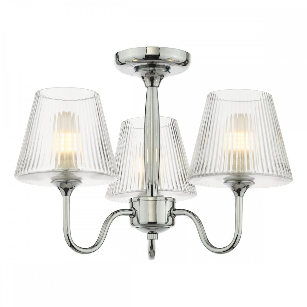 RIM5350 Rimaz 3 Light Bathroom Semi Flush Polished Chrome and Ribbed Glass IP44