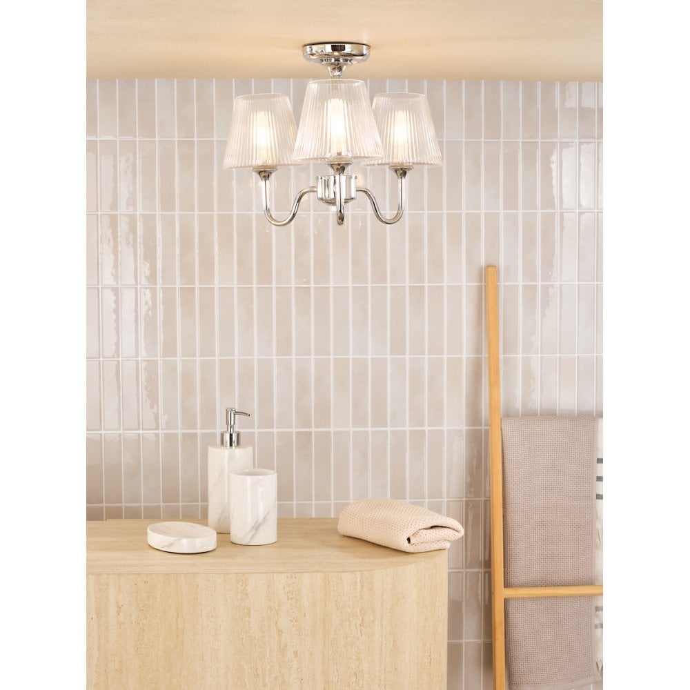 RIM5350 Rimaz 3 Light Bathroom Semi Flush Polished Chrome and Ribbed Glass IP44