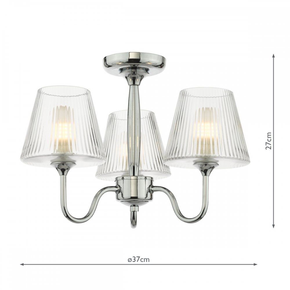 RIM5350 Rimaz 3 Light Bathroom Semi Flush Polished Chrome and Ribbed Glass IP44