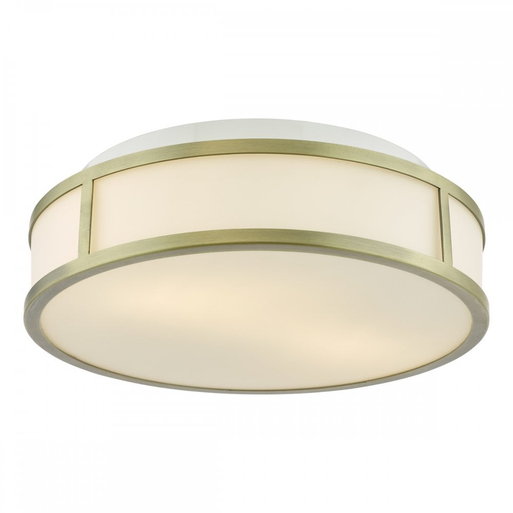 ROY5075 Royce 2 Light Bathroom Flush Matt Antique Brass and Opal Glass IP44