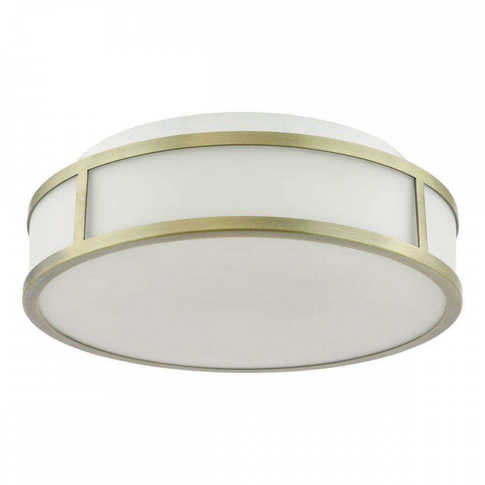 ROY5075 Royce 2 Light Bathroom Flush Matt Antique Brass and Opal Glass IP44