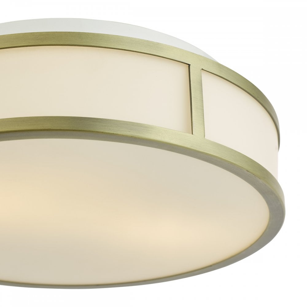 ROY5075 Royce 2 Light Bathroom Flush Matt Antique Brass and Opal Glass IP44