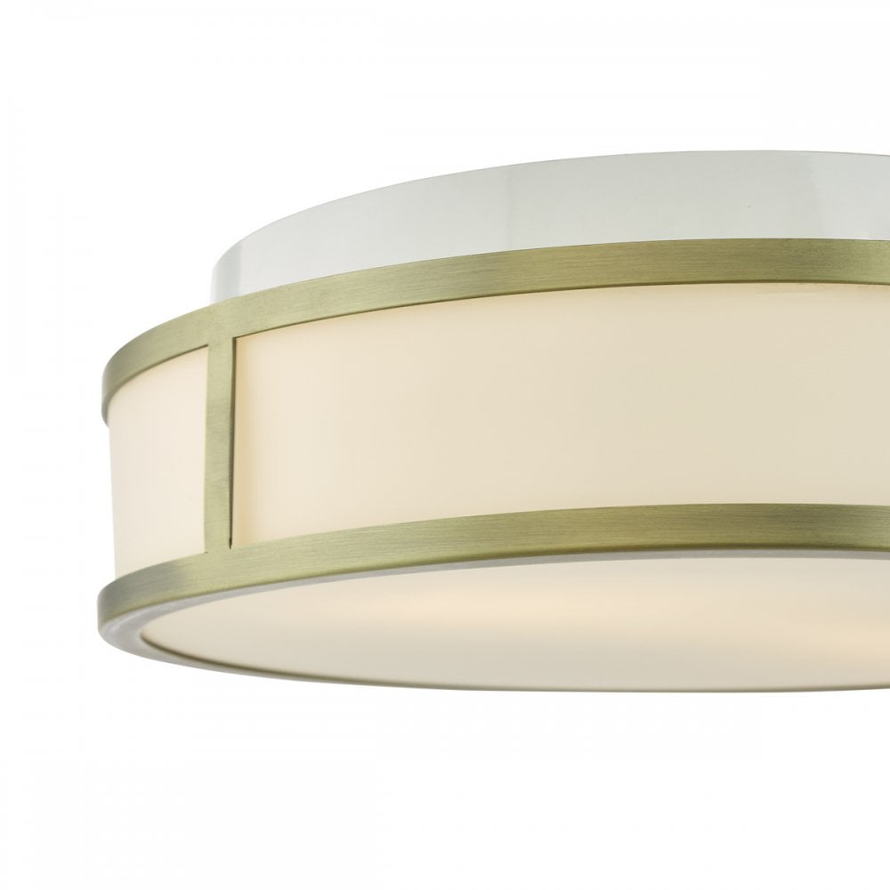 ROY5075 Royce 2 Light Bathroom Flush Matt Antique Brass and Opal Glass IP44