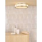 ROY5075 Royce 2 Light Bathroom Flush Matt Antique Brass and Opal Glass IP44