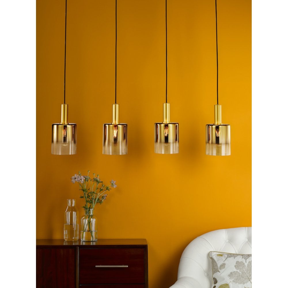 SAV0435 Savannah 4 Light Bar Pendant Satin Gold and Gold Ombre Glass