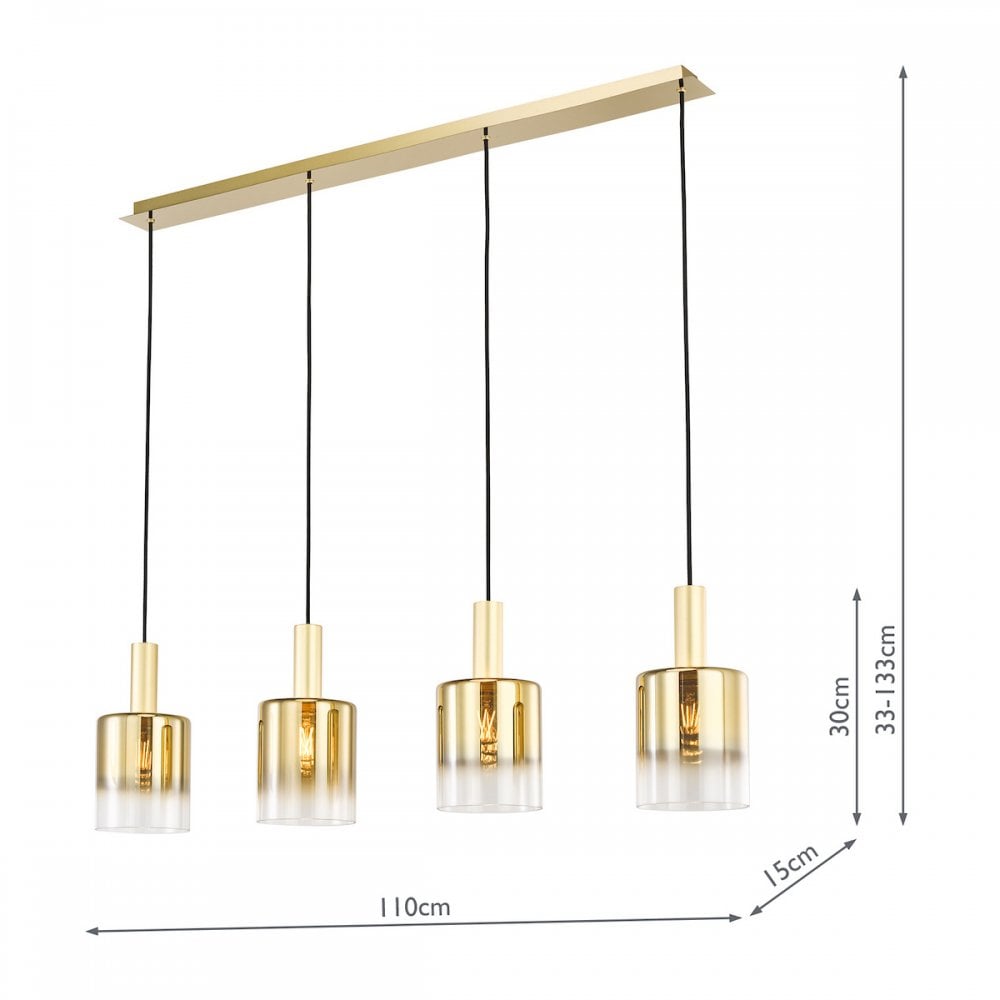 SAV0435 Savannah 4 Light Bar Pendant Satin Gold and Gold Ombre Glass