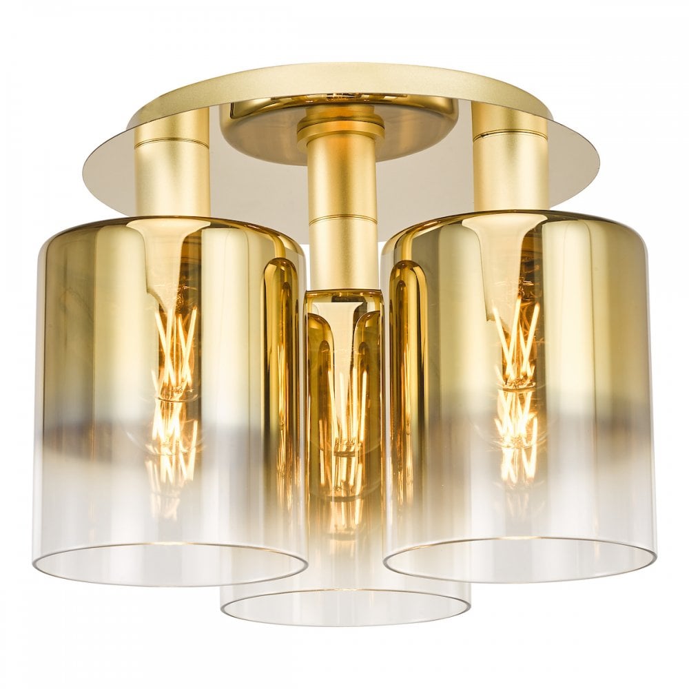 SAV5335 Savannah 3 Light Flush Satin Gold and Gold Ombre Glass