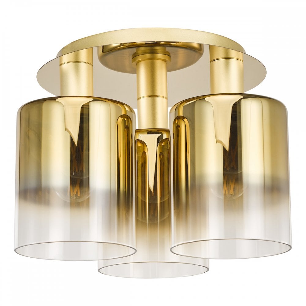 SAV5335 Savannah 3 Light Flush Satin Gold and Gold Ombre Glass