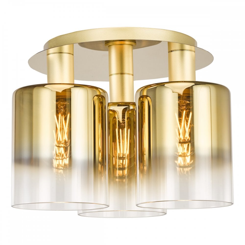 SAV5335 Savannah 3 Light Flush Satin Gold and Gold Ombre Glass