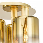 SAV5335 Savannah 3 Light Flush Satin Gold and Gold Ombre Glass