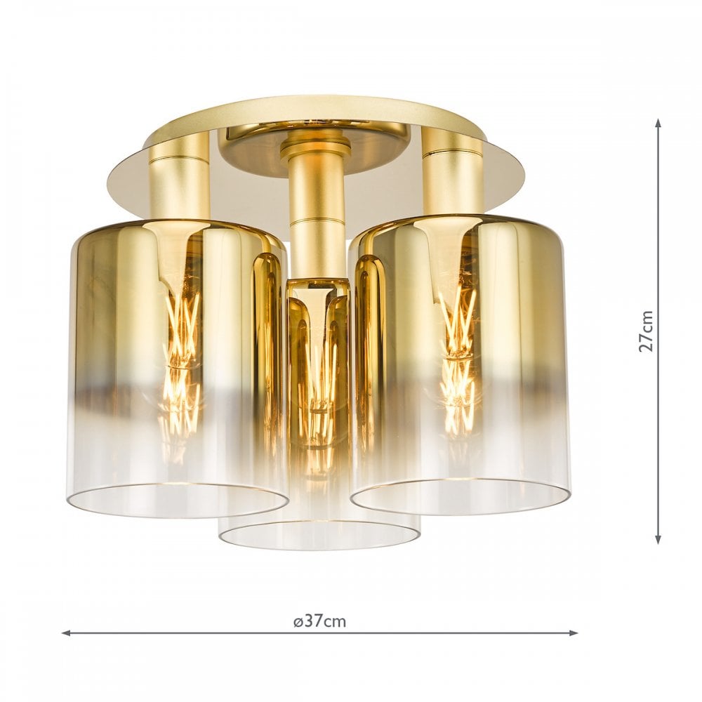 SAV5335 Savannah 3 Light Flush Satin Gold and Gold Ombre Glass