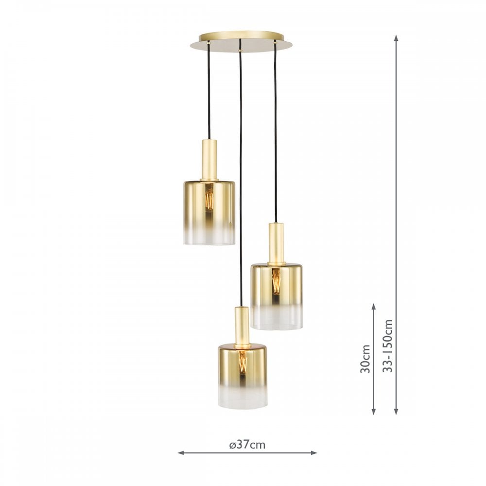 SAV8835 Savannah 3 Light Cluster Pendant Satin Gold and Gold Ombre Glass