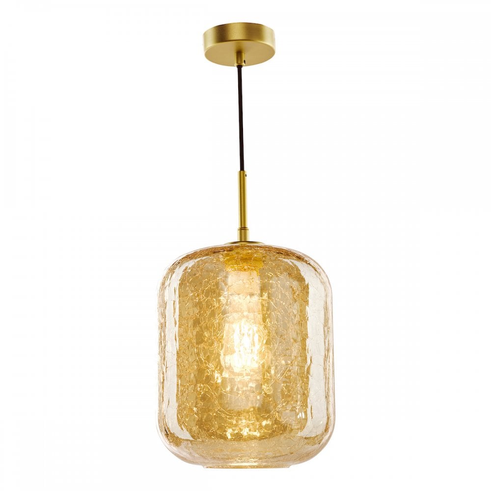 TAV0106 Tavia Pendant Satin Gold and Amber Glass