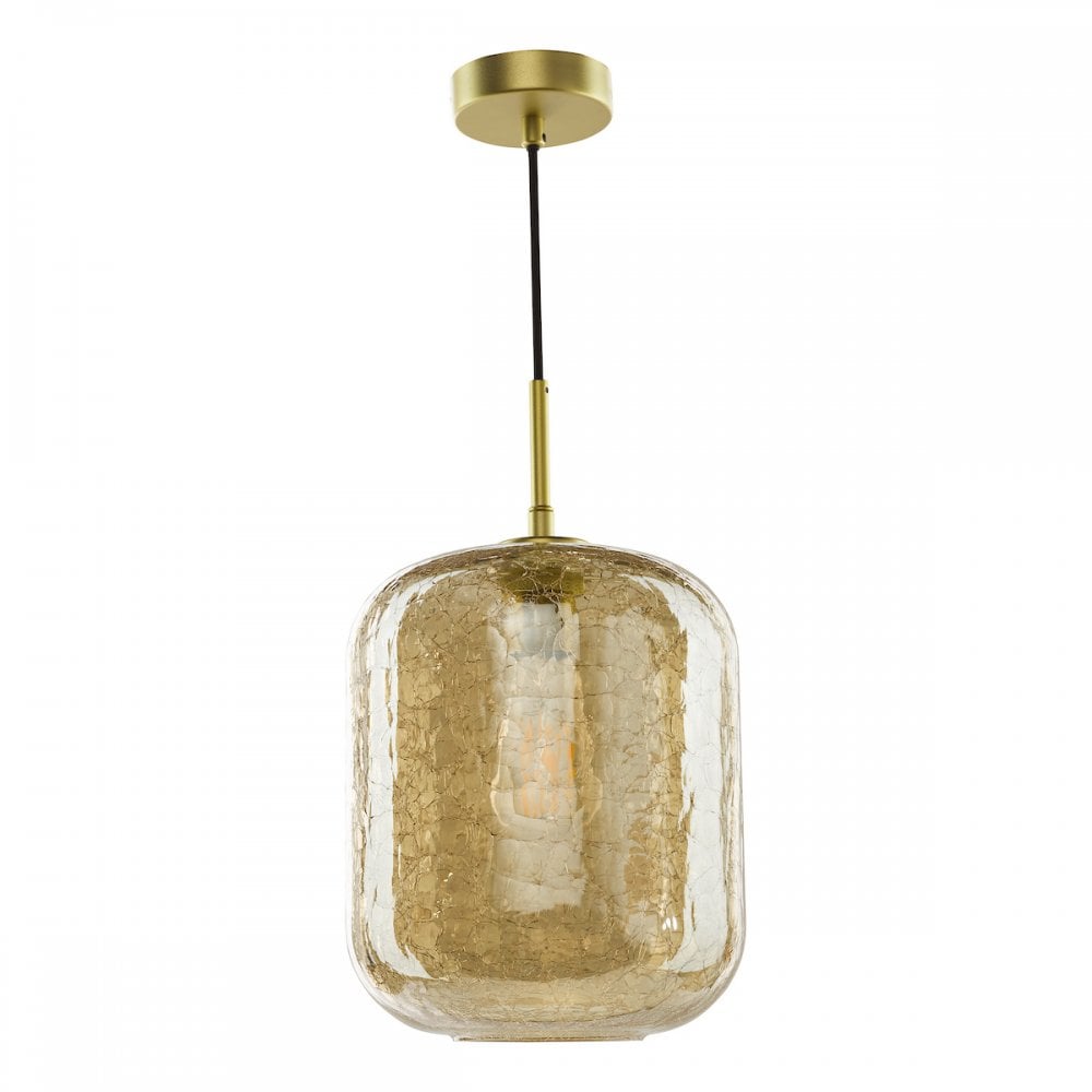TAV0106 Tavia Pendant Satin Gold and Amber Glass