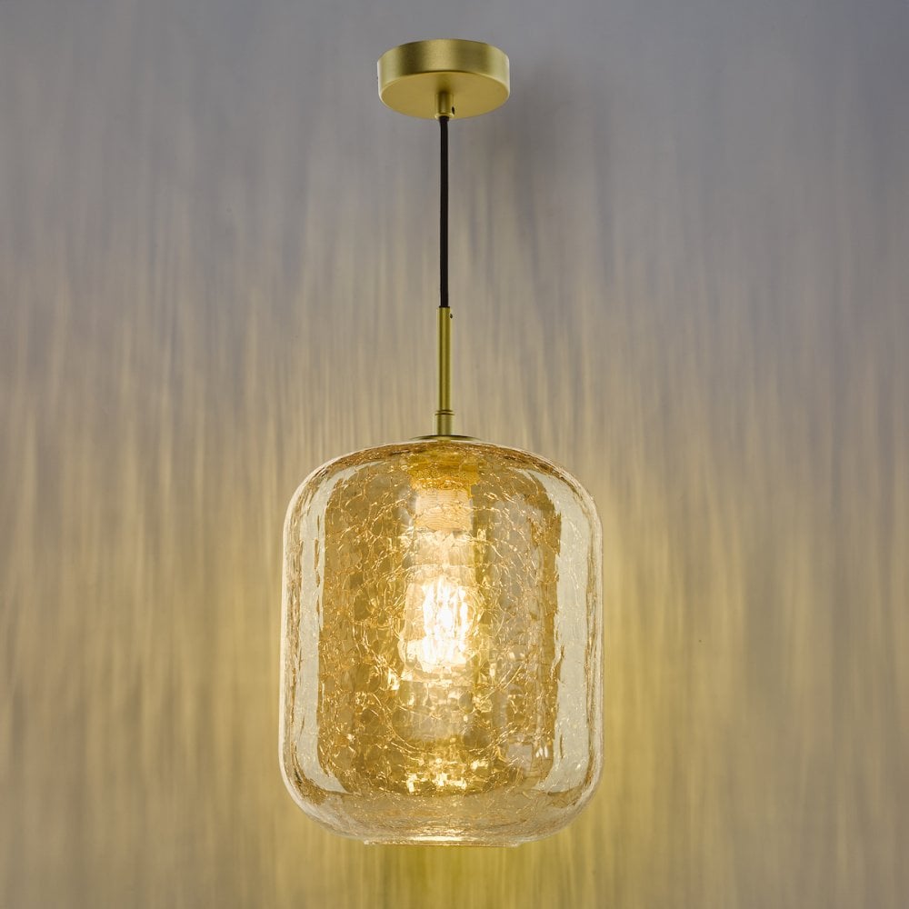 TAV0106 Tavia Pendant Satin Gold and Amber Glass