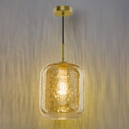 TAV0106 Tavia Pendant Satin Gold and Amber Glass