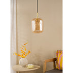 TAV0106 Tavia Pendant Satin Gold and Amber Glass