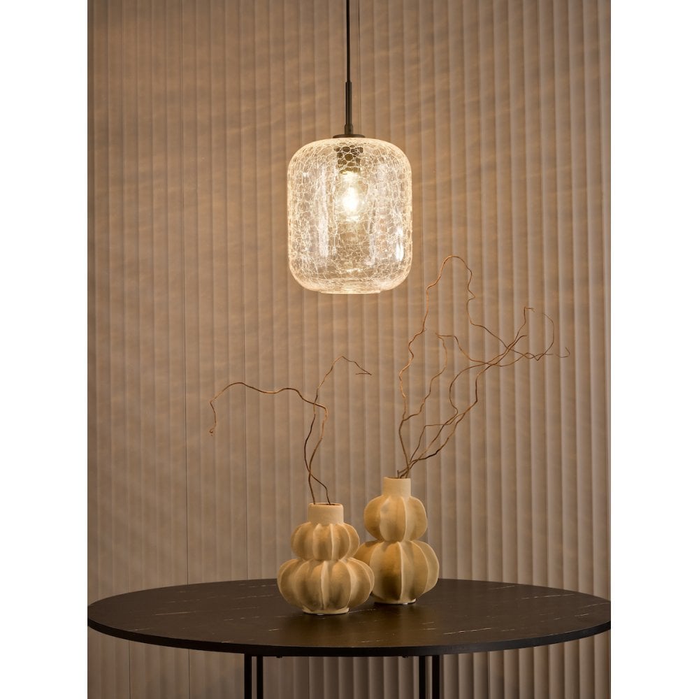 TAV0108 Tavia Pendant Matt Black and Glass